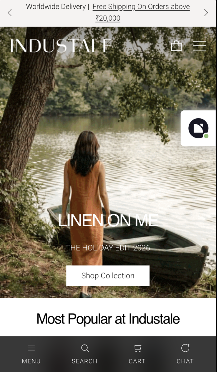 Industale homepage hero in browser preview